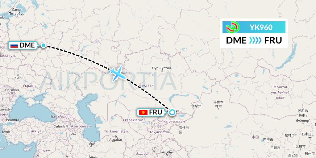 YK960 Avia Traffic Flight Map: Moscow to Bishkek