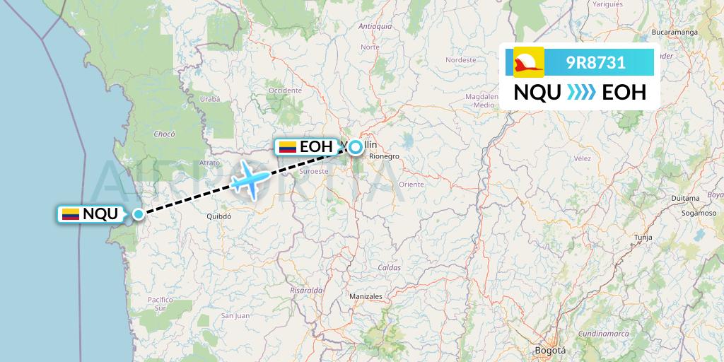 9R8731 Satena Flight Map: Nuqui to Medellin