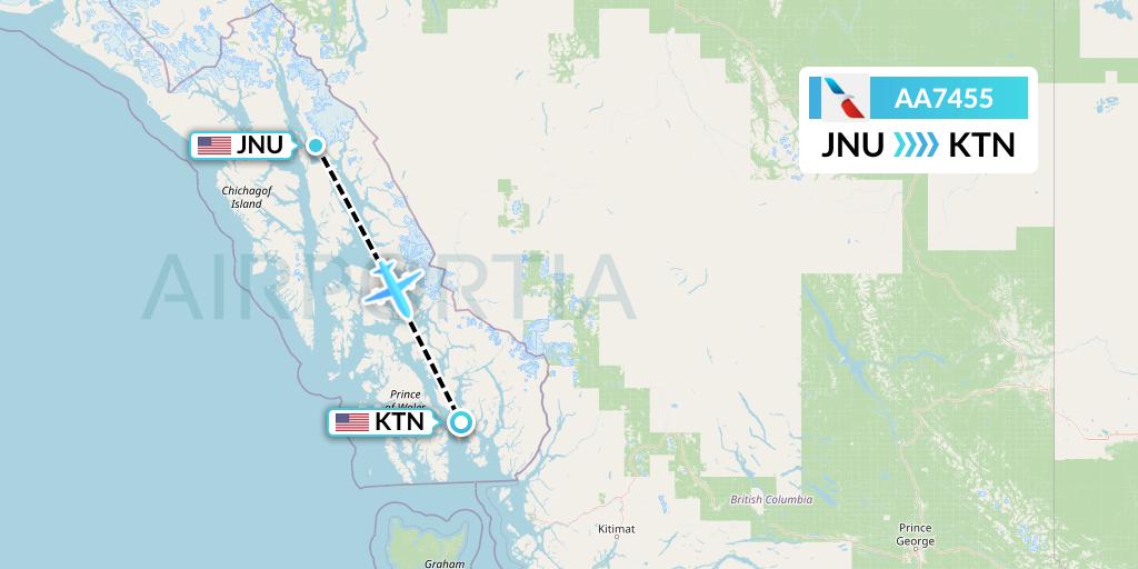 AA7455 American Airlines Flight Map: Juneau to Ketchikan