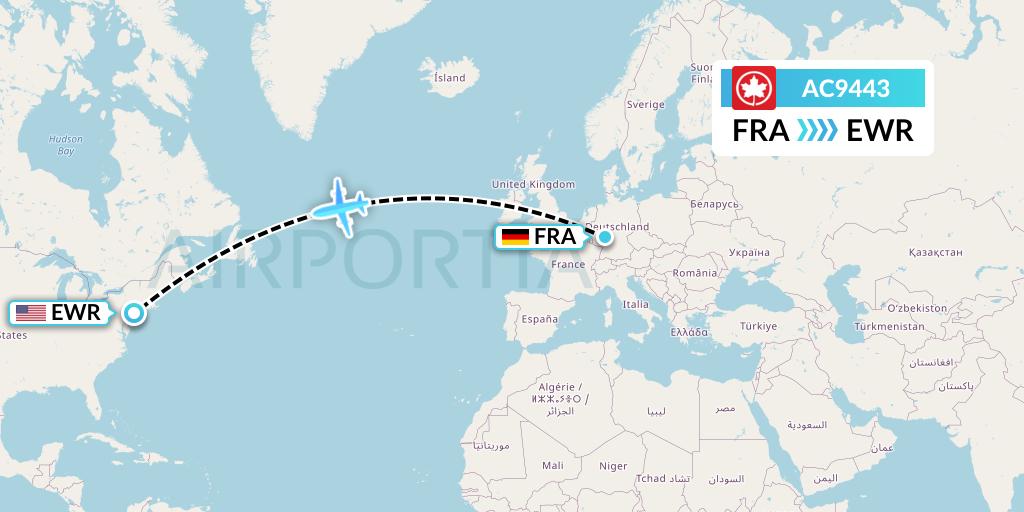 AC9443 Air Canada Flight Map: Frankfurt to New York