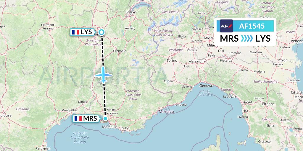 AF1545 Air France Flight Map: Marseille to Lyon