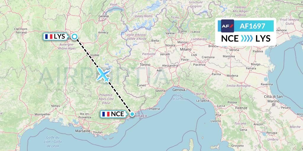 AF1697 Air France Flight Map: Nice to Lyon