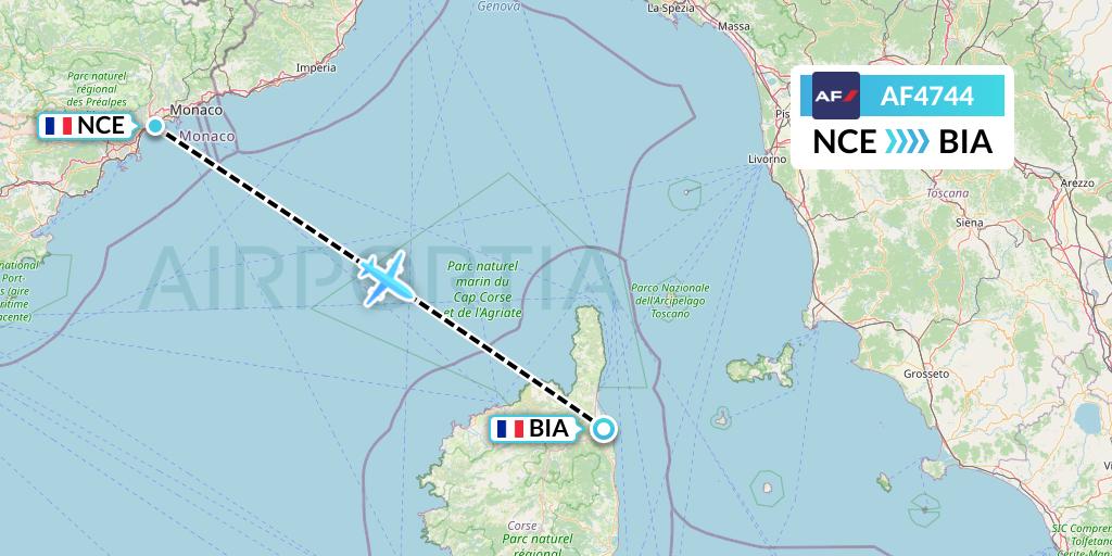 AF4744 Air France Flight Map: Nice to Bastia