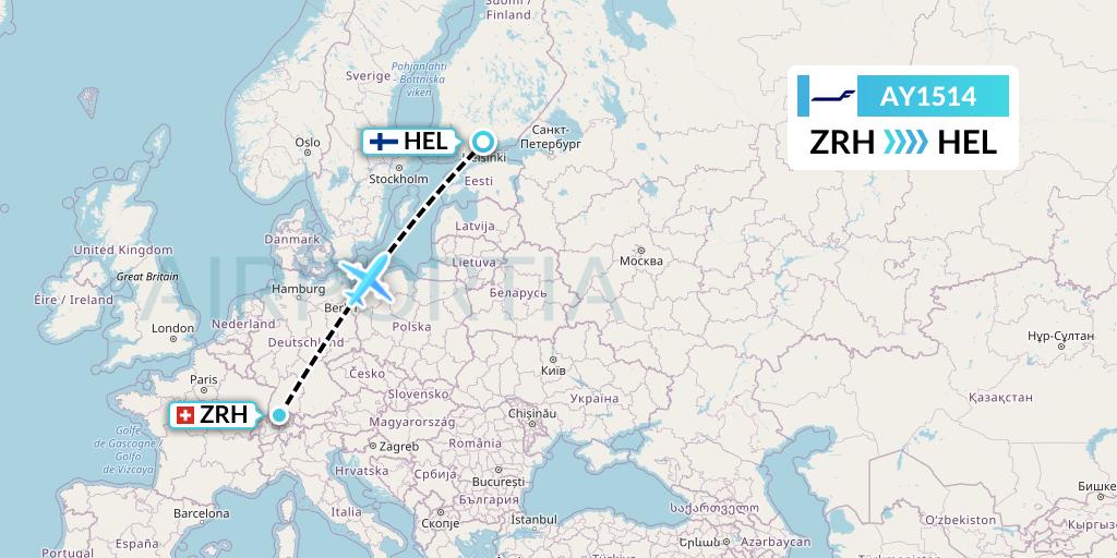 AY1514 Finnair Flight Map: Zurich to Helsinki