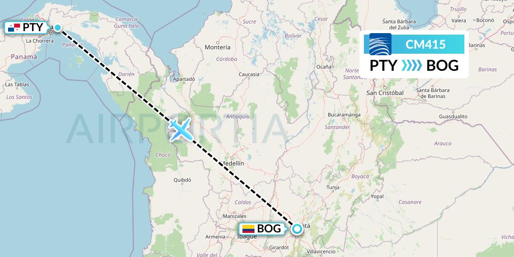 CM415 Copa Airlines Flight Map: Panama City to Bogota
