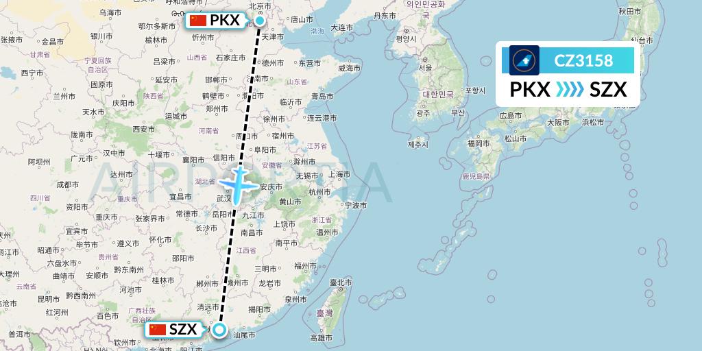 CZ3158 China Southern Airlines Flight Map: Beijing to Shenzhen