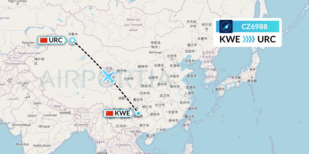 CZ6988 China Southern Airlines Flight Map: Guiyang to Urumqi