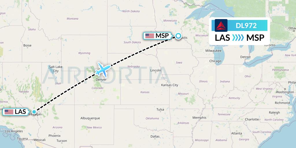 DL972 Delta Air Lines Flight Map: Las Vegas to Minneapolis
