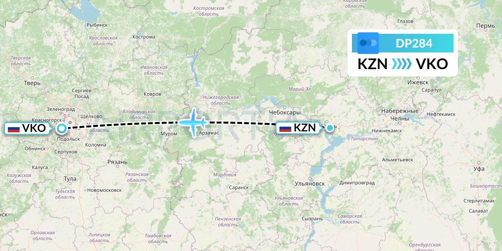DP284 Pobeda Flight Map: Kazan to Moscow