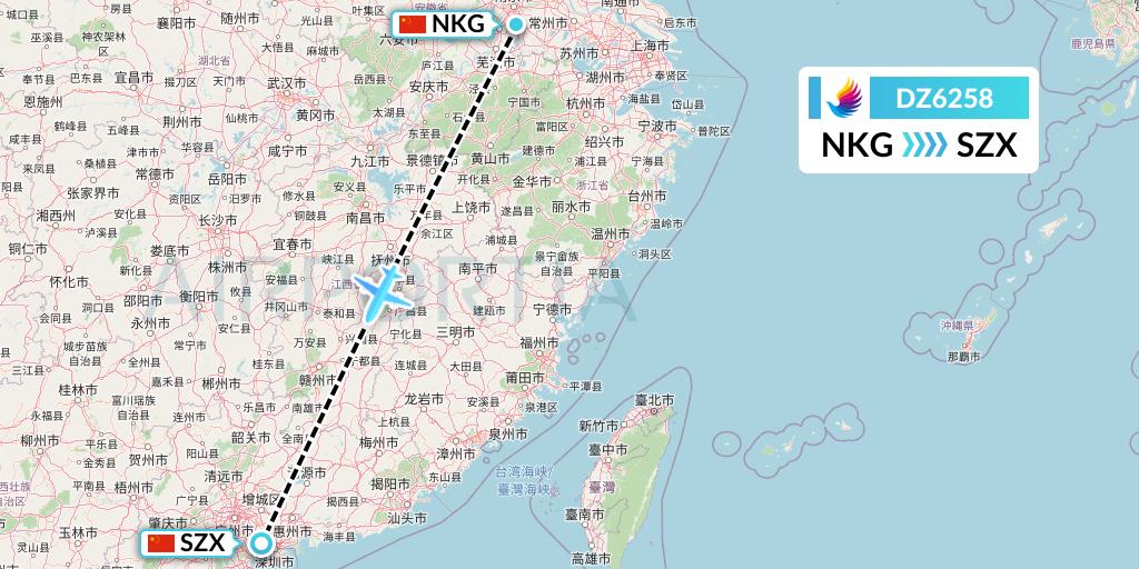 DZ6258 Donghai Airlines Flight Map: Nanjing to Shenzhen