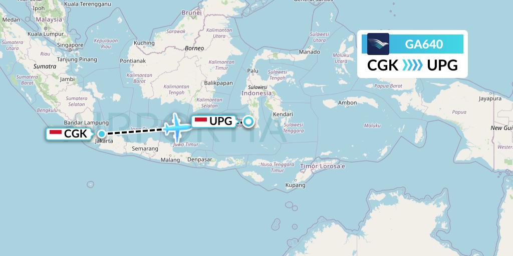 GA640 Garuda Indonesia Flight Map: Jakarta to Makassar