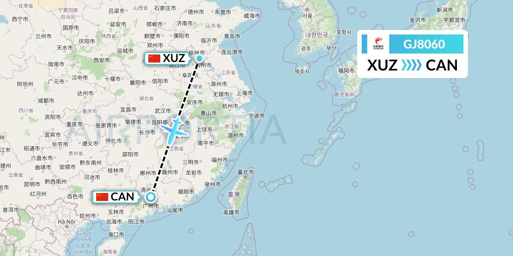 GJ8060 Loong Airlines Flight Map: Xuzhou to Guangzhou