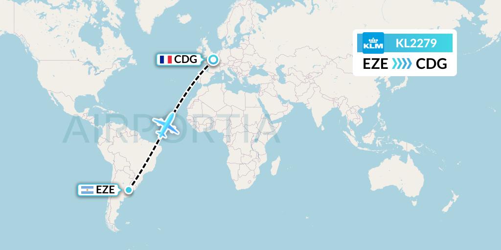 KL2279 KLM Flight Map: Buenos Aires to Paris