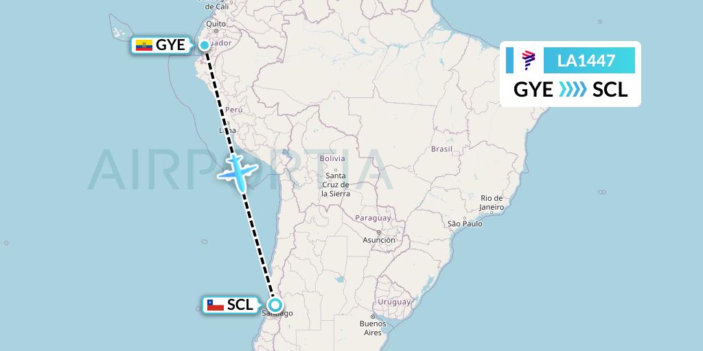 LA1447 LAN Airlines Flight Map: Guayaquil to Santiago