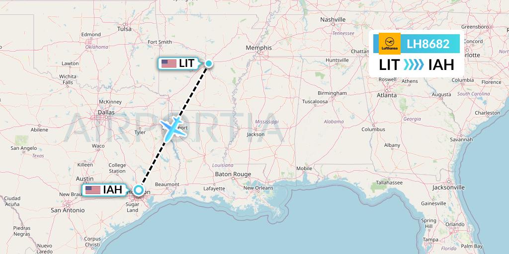 LH8682 Lufthansa Flight Map: Little Rock to Houston