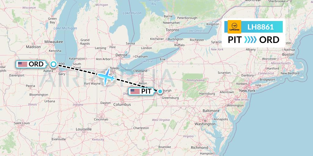 LH8861 Lufthansa Flight Map: Pittsburgh to Chicago