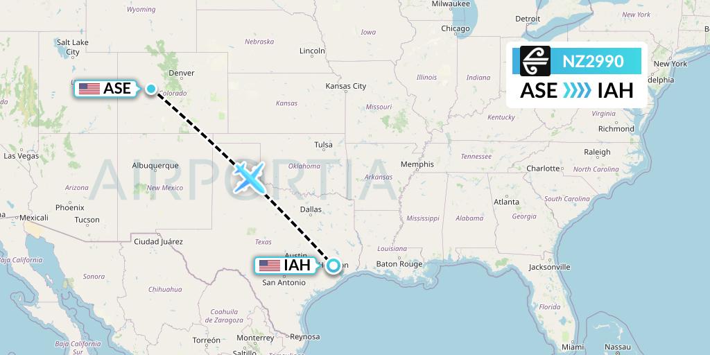 NZ2990 Air New Zealand Flight Map: Aspen to Houston