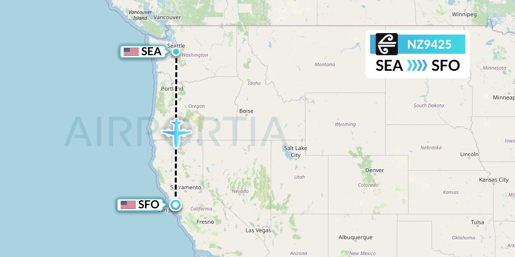NZ9425 Air New Zealand Flight Map: Seattle to San Francisco