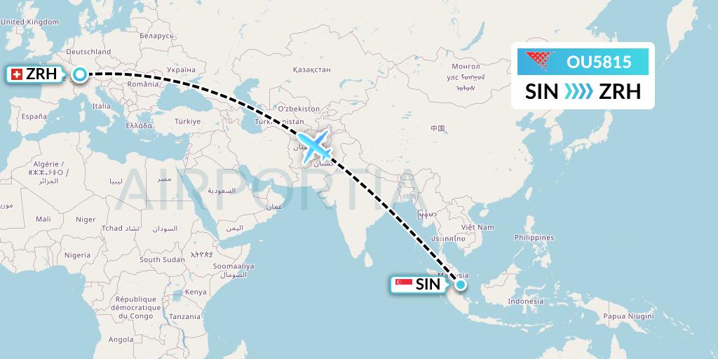 OU5815 Croatia Airlines Flight Map: Singapore to Zurich