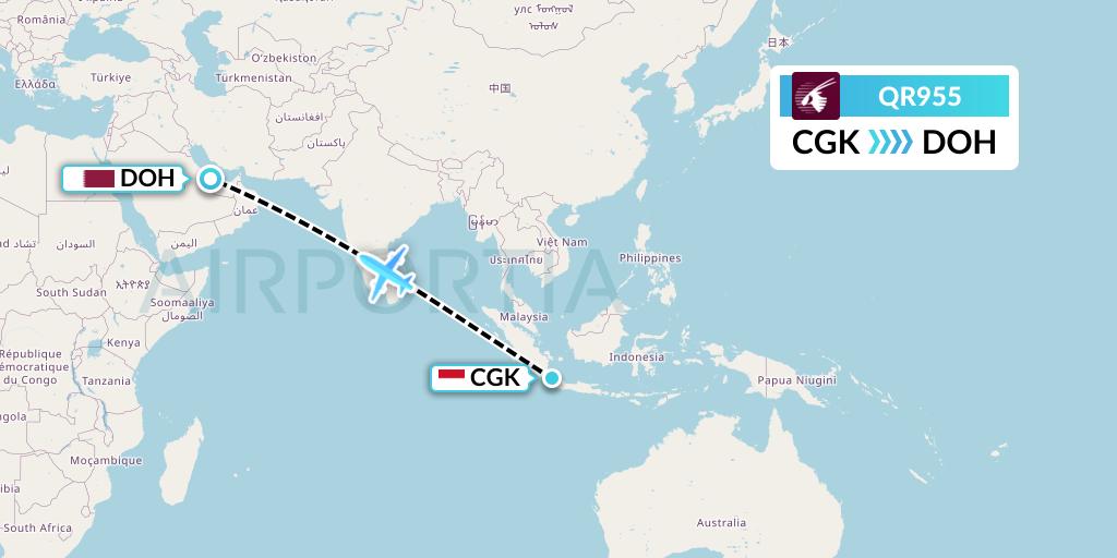 QR955 Flight Status Qatar Airways Jakarta to Doha (QTR955)