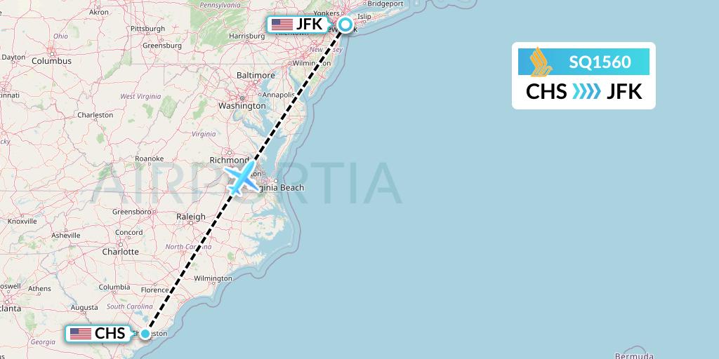 SQ1560 Singapore Airlines Flight Map: Charleston to New York