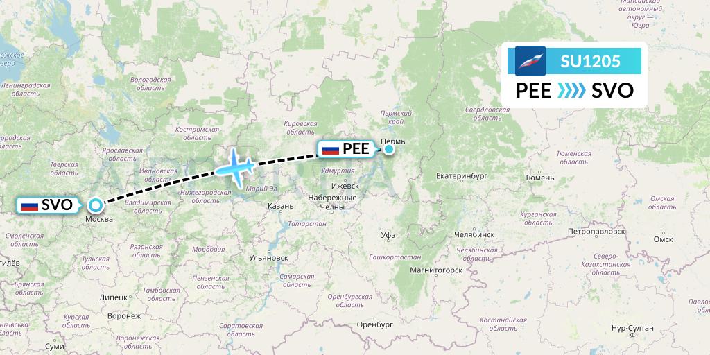 SU1205 Aeroflot Flight Map: Perm to Moscow