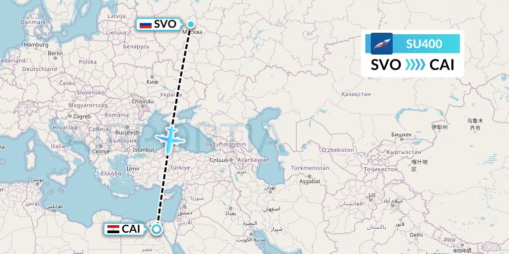 SU400 Aeroflot Flight Map: Moscow to Cairo