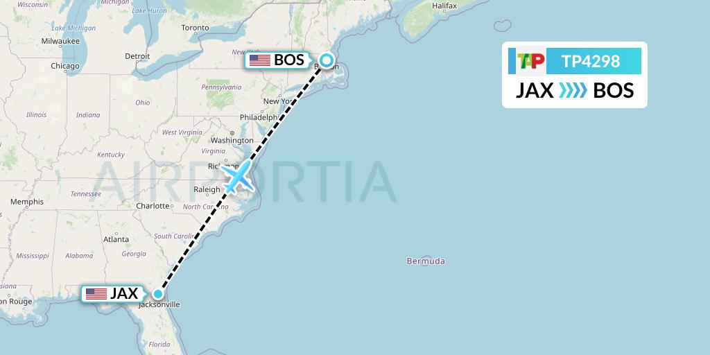 TP4298 TAP Portugal Flight Map: Jacksonville to Boston