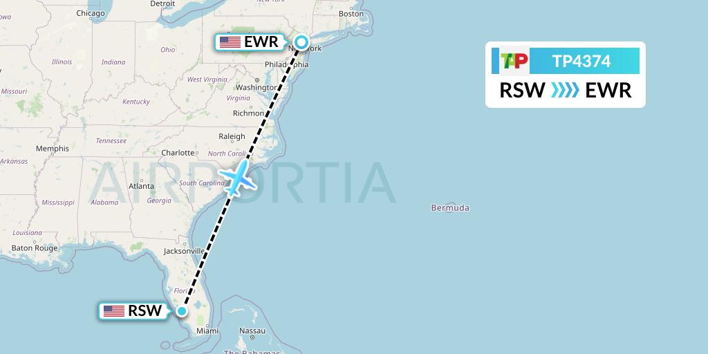 TP4374 TAP Portugal Flight Map: Fort Myers to New York