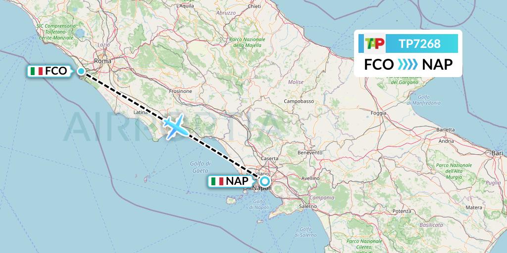 TP7268 TAP Portugal Flight Map: Rome to Naples