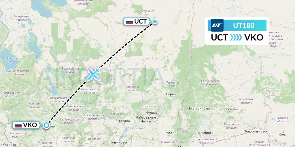 UT180 UTair Flight Map: Ukhta to Moscow