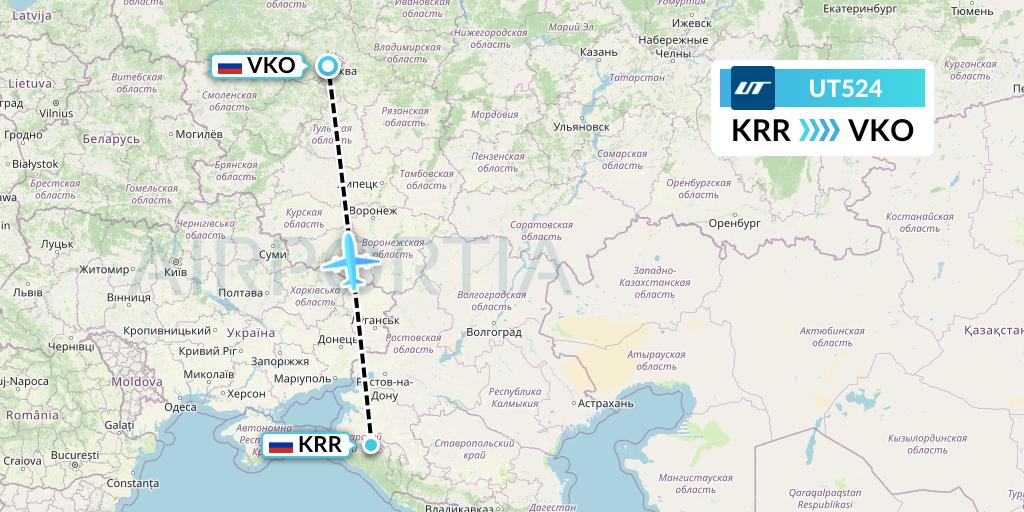 UT524 UTair Flight Map: Krasnodar to Moscow