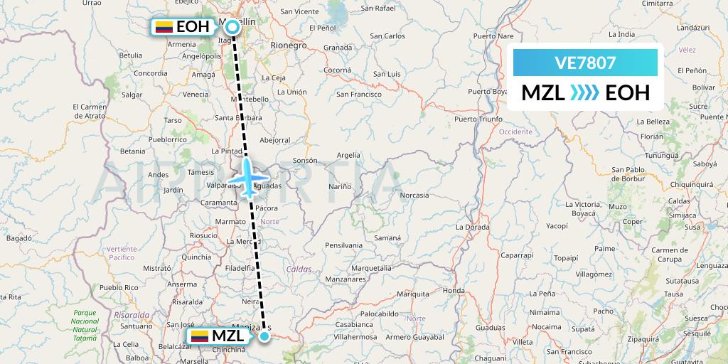 VE7807 Easyfly Flight Map: Manizales to Medellin