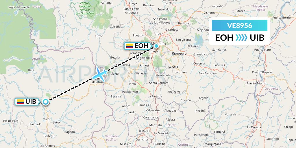 VE8956 Easyfly Flight Map: Medellin to Quibdo