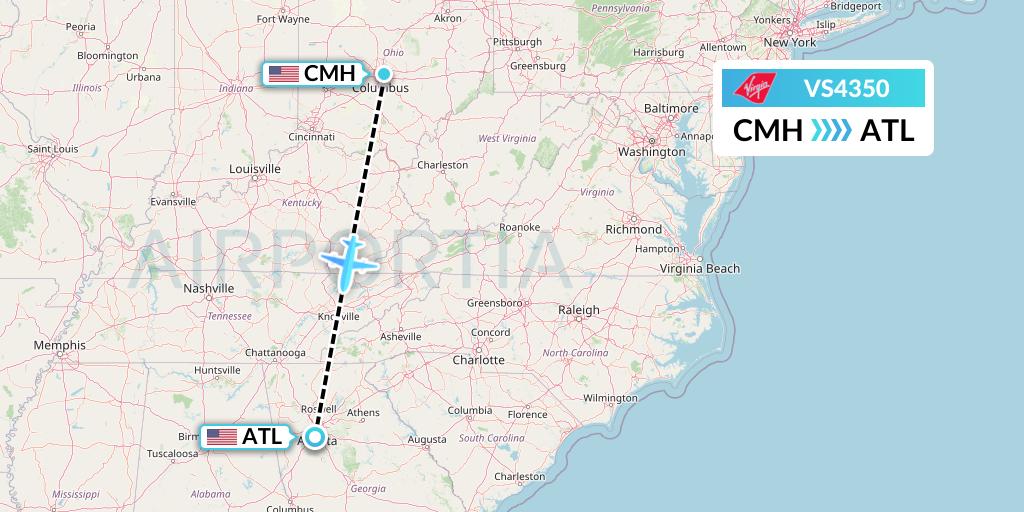 VS4350 Virgin Atlantic Airways Flight Map: Columbus to Atlanta