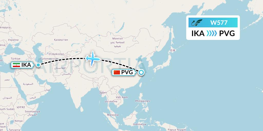 W577 Mahan Air Flight Map: Tehran to Shanghai