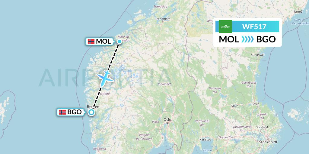 WF517 Wideroe Flight Map: Molde to Bergen