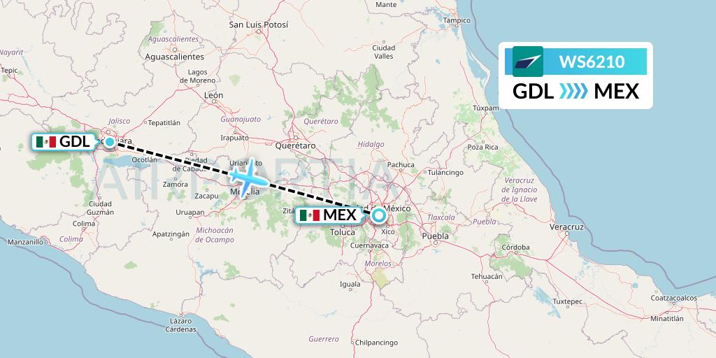 WS6210 WestJet Flight Map: Guadalajara to Mexico City