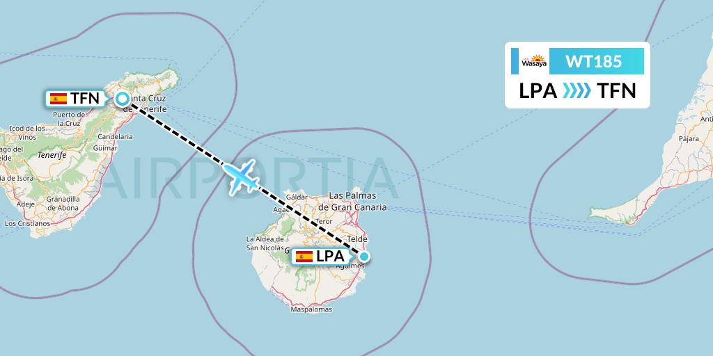 WT185 Swiftair Flight Map: Las Palmas to Tenerife