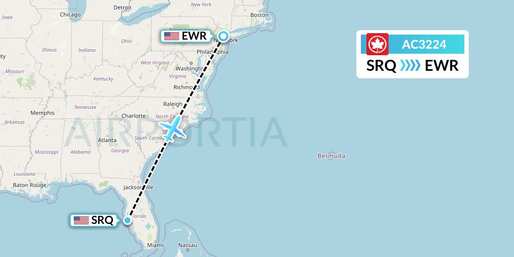 AC3224 Air Canada Flight Map: Sarasota to New York