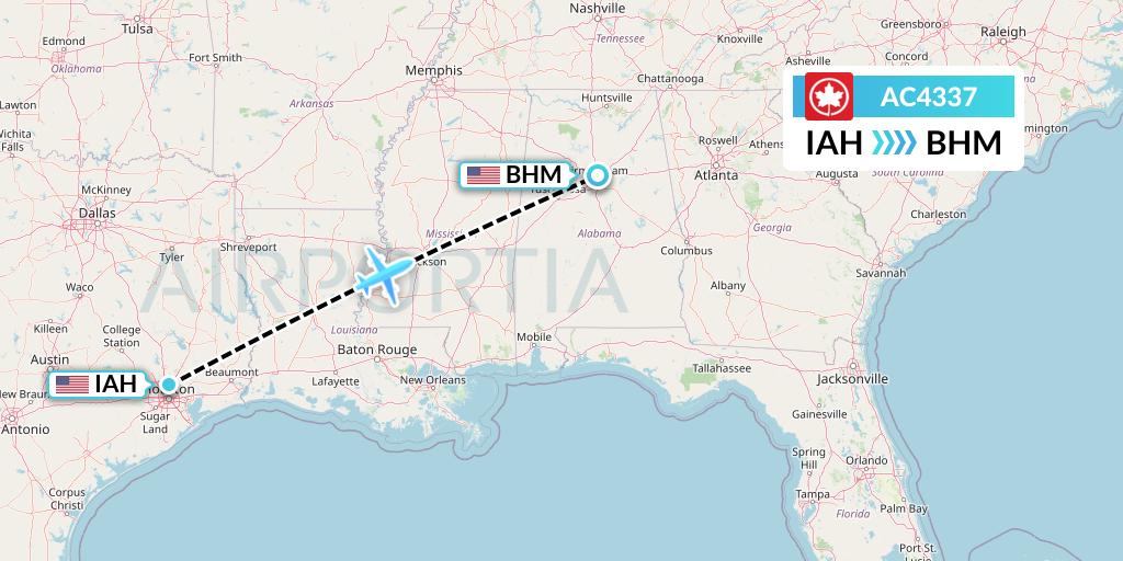 AC4337 Air Canada Flight Map: Houston to Birmingham