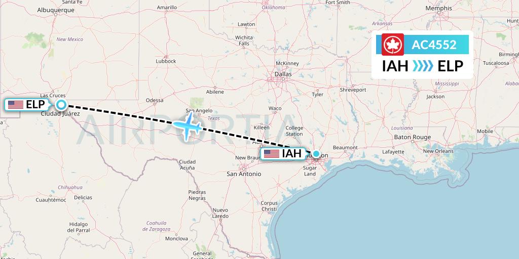 AC4552 Air Canada Flight Map: Houston to El Paso