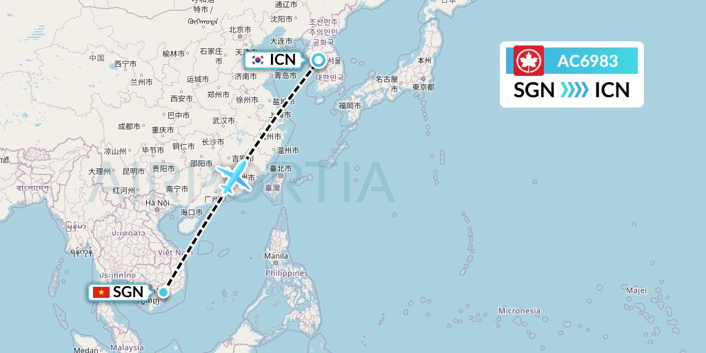 AC6983 Air Canada Flight Map: Ho Chi Minh City to Seoul