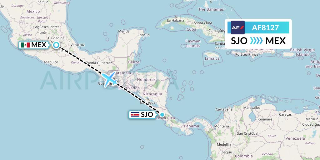 AF8127 Air France Flight Map: San Jose to Mexico City