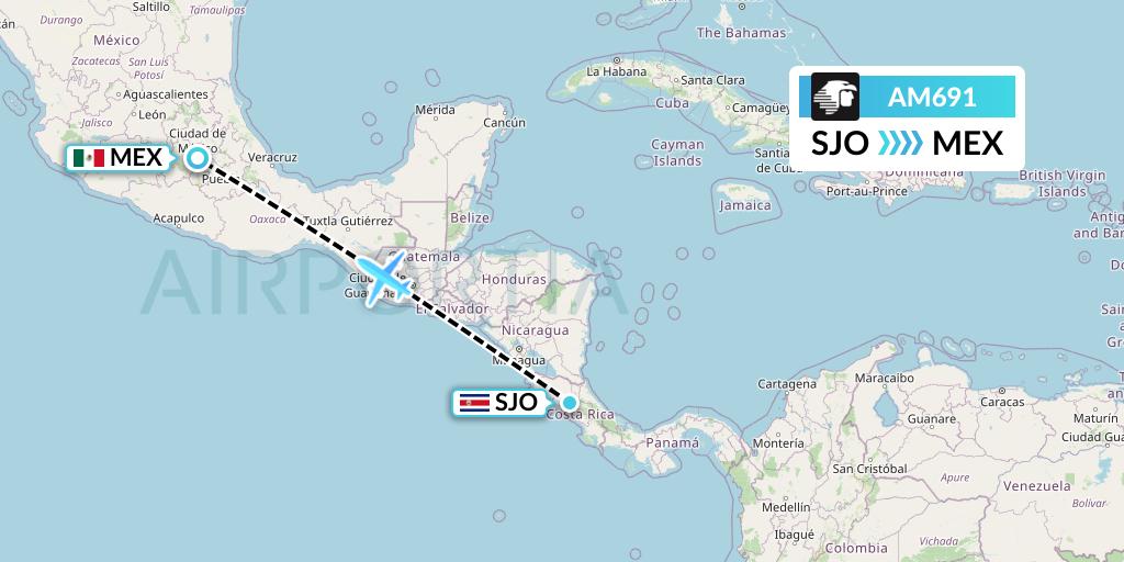AM691 Aeromexico Flight Map: San Jose to Mexico City