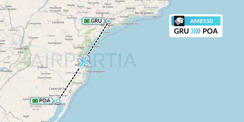 AM8550 Aeromexico Flight Map: Sao Paulo to Porto Alegre