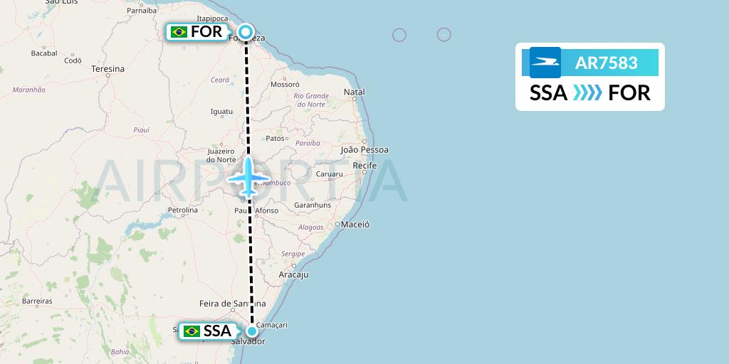 AR7583 Aerolineas Argentinas Flight Map: Salvador to Fortaleza