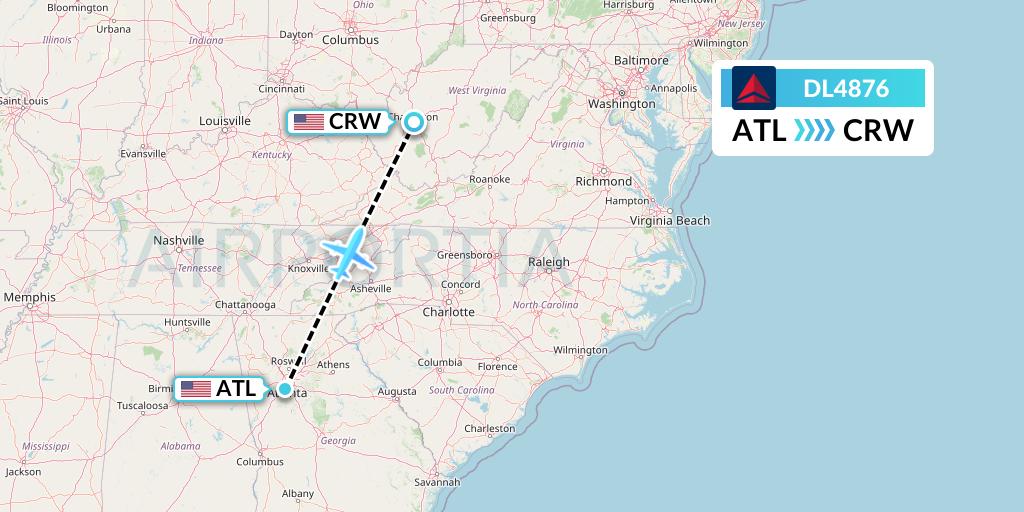 DL4876 Delta Air Lines Flight Map: Atlanta to Charleston