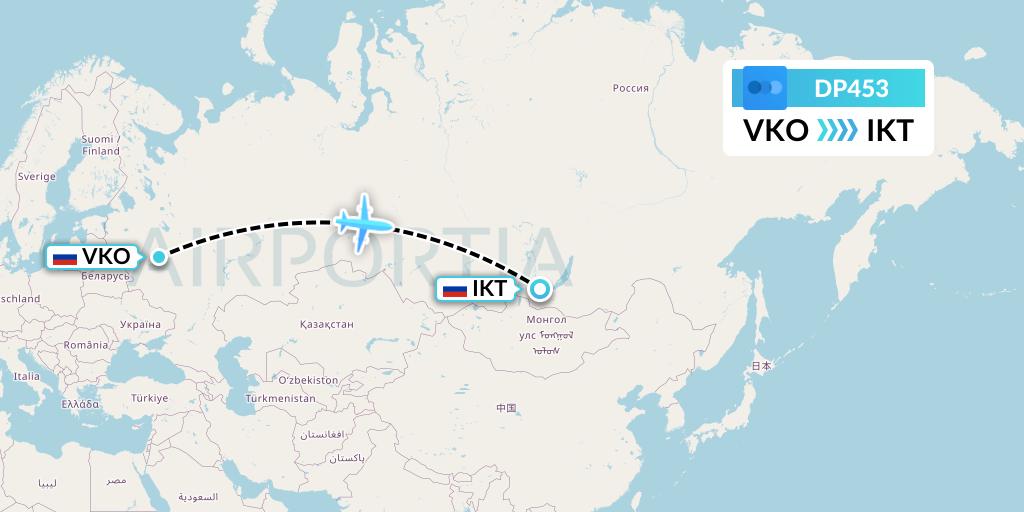 DP453 Pobeda Flight Map: Moscow to Irkutsk