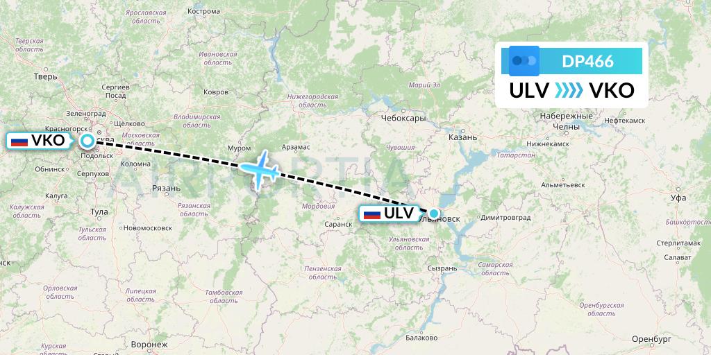 DP466 Pobeda Flight Map: Ulyanovsk to Moscow
